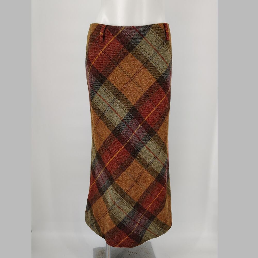 Ralph Lauren Wool Plaid Midi Skirt Size 4 Fall Bias Cut Vintage Style - Picture 2 of 16